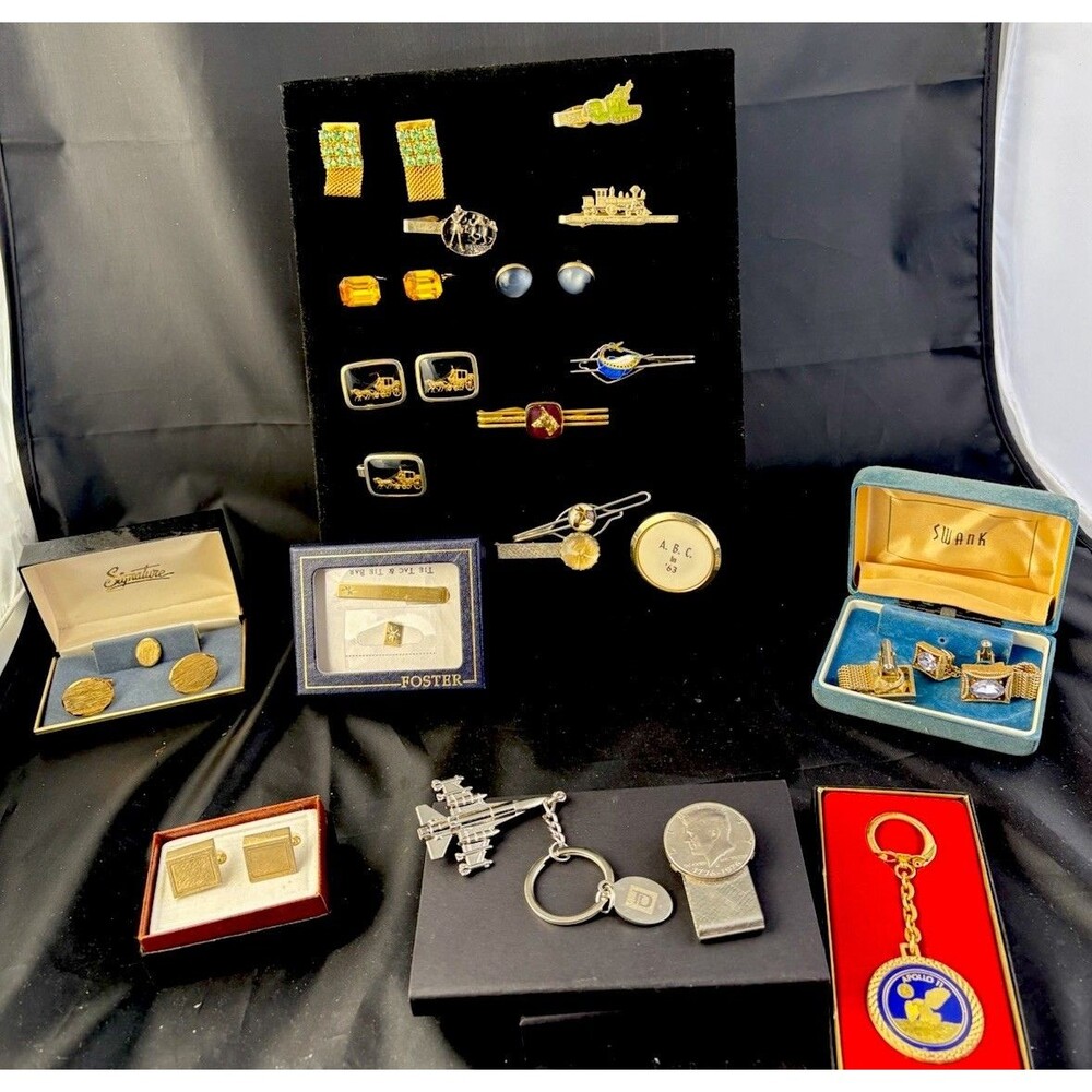 VTG 22Pc DANTE SWANK Foster Cufflink Tie Bars Lot Military Nautical Moonglow MCM